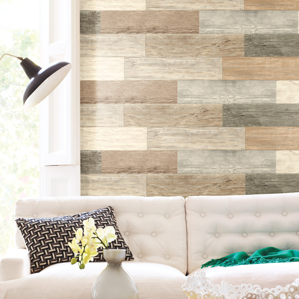 Distressed Rustic Brown Tan Taupe Shiplap Wood Planks Peel and Stick Wall Decals