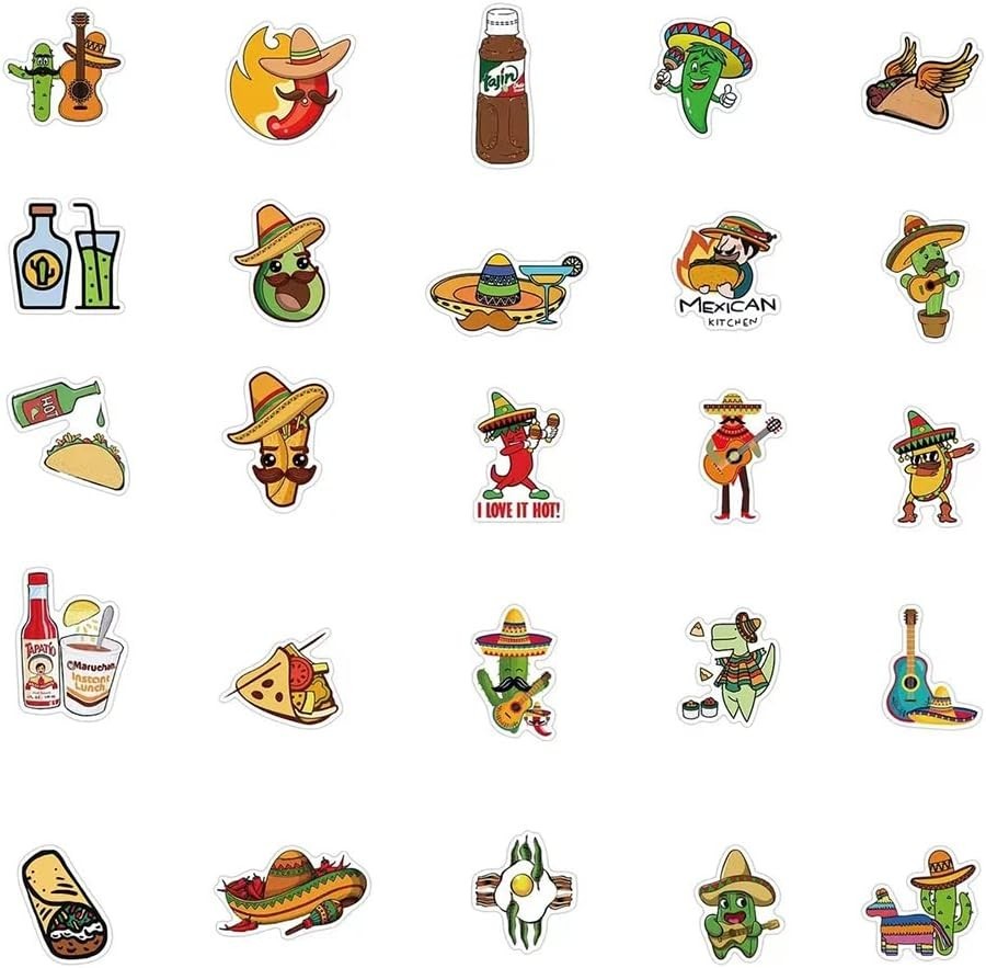 50 Cartoon Taco Stickers – Fun Waterproof Vinyl Decals for Kids & Teens