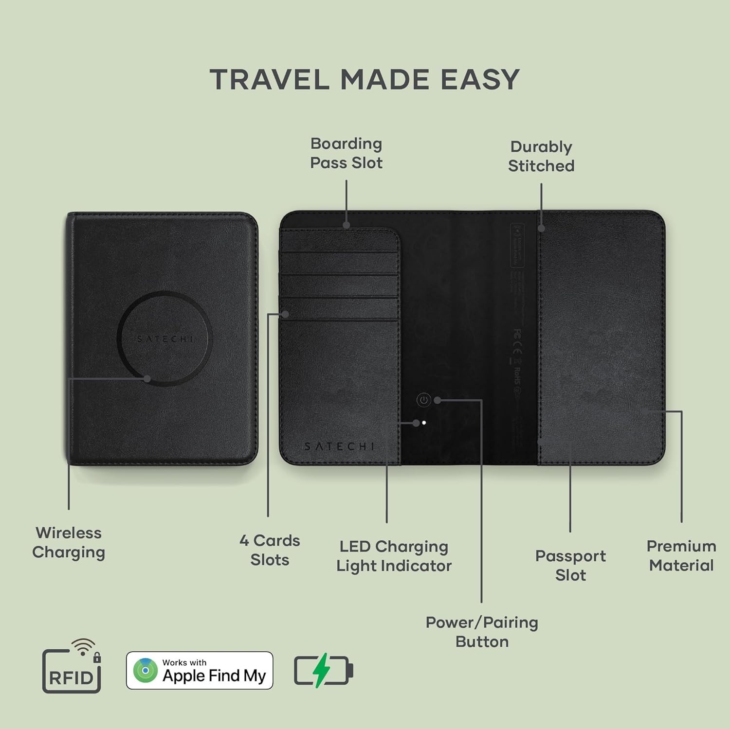 Passport Holder for Travel with Find My, Passport Cover with 4 Card Holder, Wire