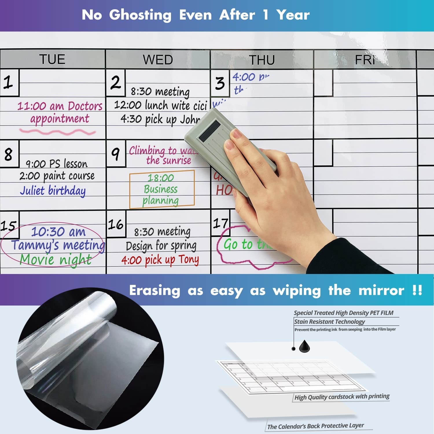 Dry Erase Two Month Laminated jumbo Wall Calendar, 38" x 50", Huge bimonthly …