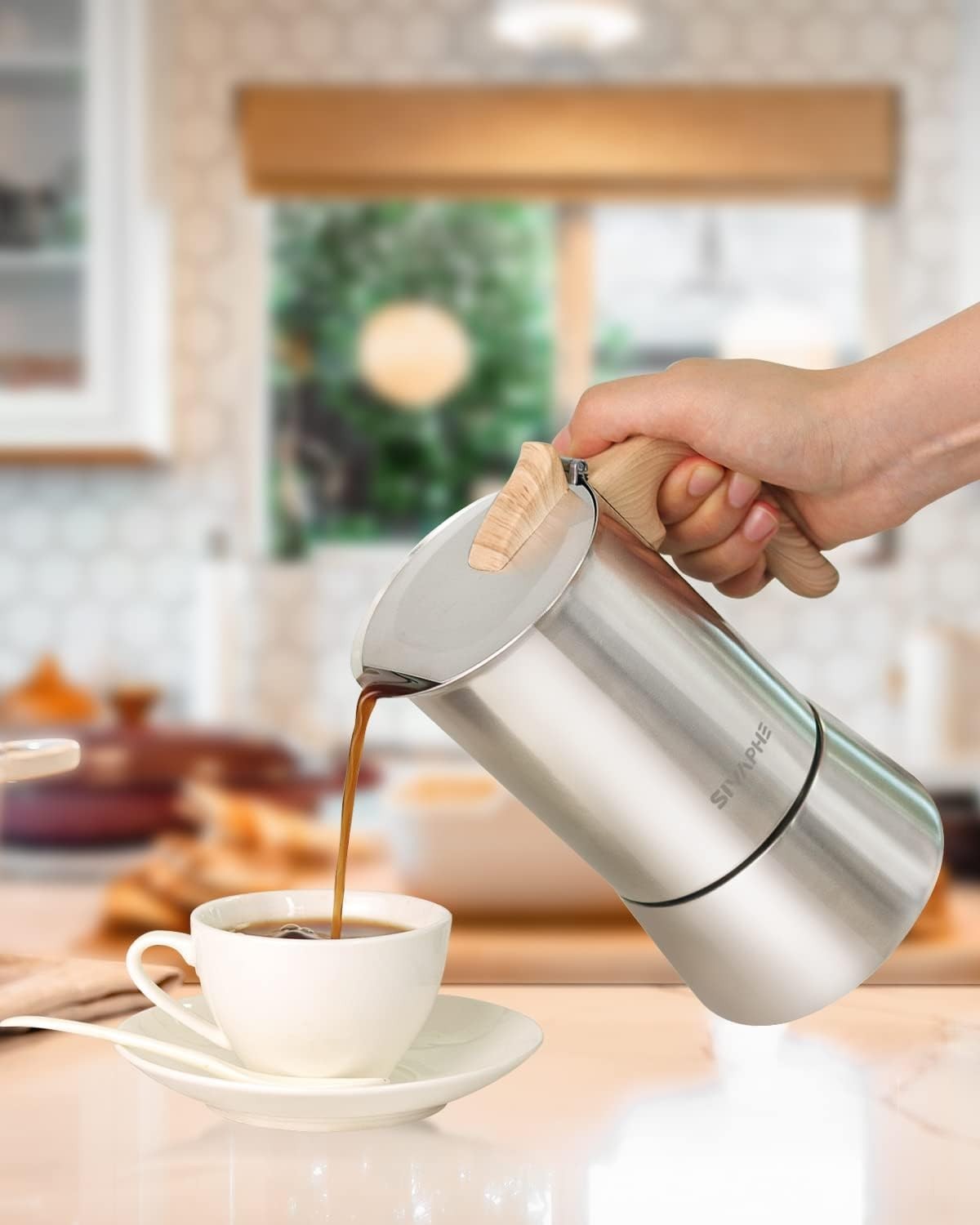 Stovetop Espresso Maker Stainless Steel 9 Cups, Induction-Capable Mocha Pot 4…