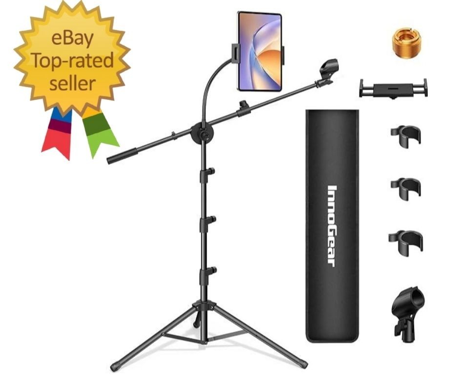 Mic Stand, 6 in 1 Microphone Stand Floor with Tablet Phone Holder Height Adjust