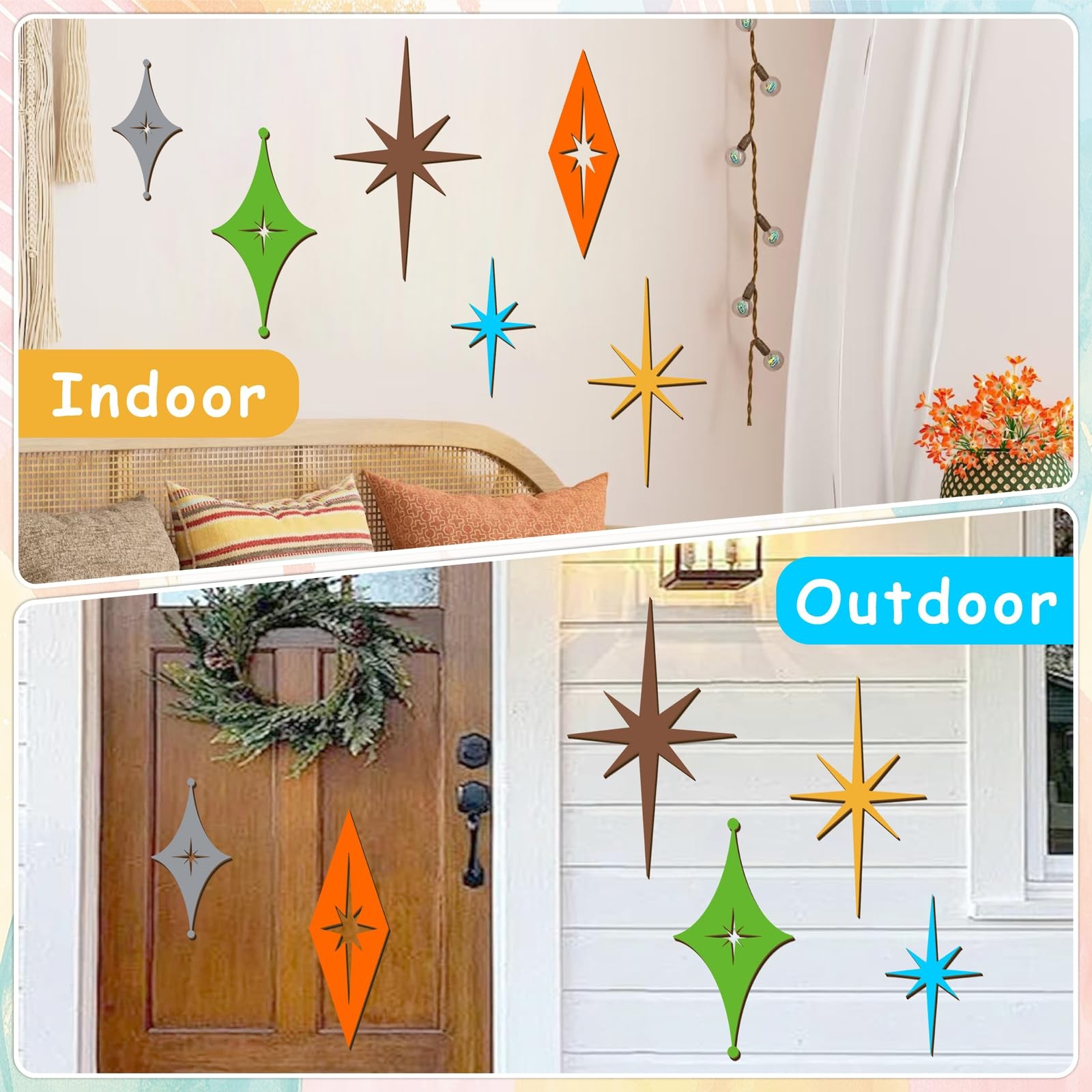 6 Pcs Wooden Star Wall Decor Colorful Starburst Walls Art Mid Century Modern …
