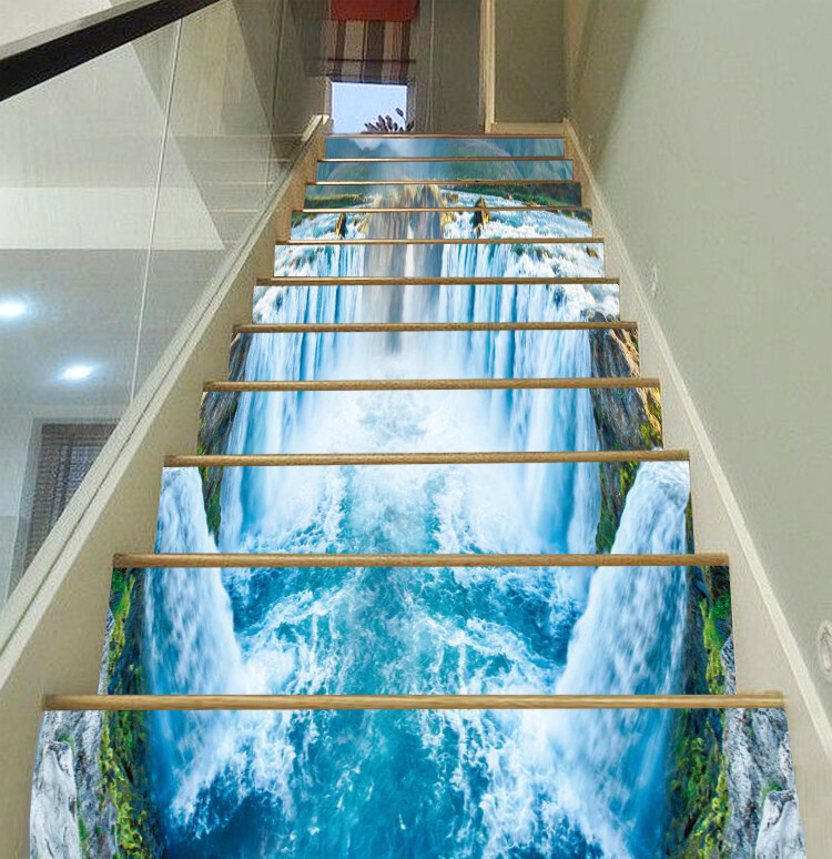 3D Waterfall ZHU001 Stairs Risers Decoration Photo Mural Vinyl Wallpaper Amy