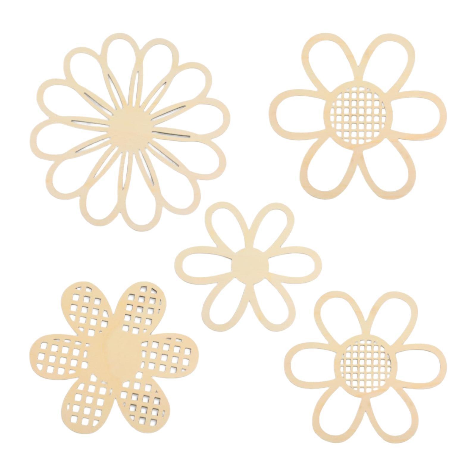 5 Pieces Wooden Flower Nursery Decor Flower Wall Decals Hanging Plaque Boho