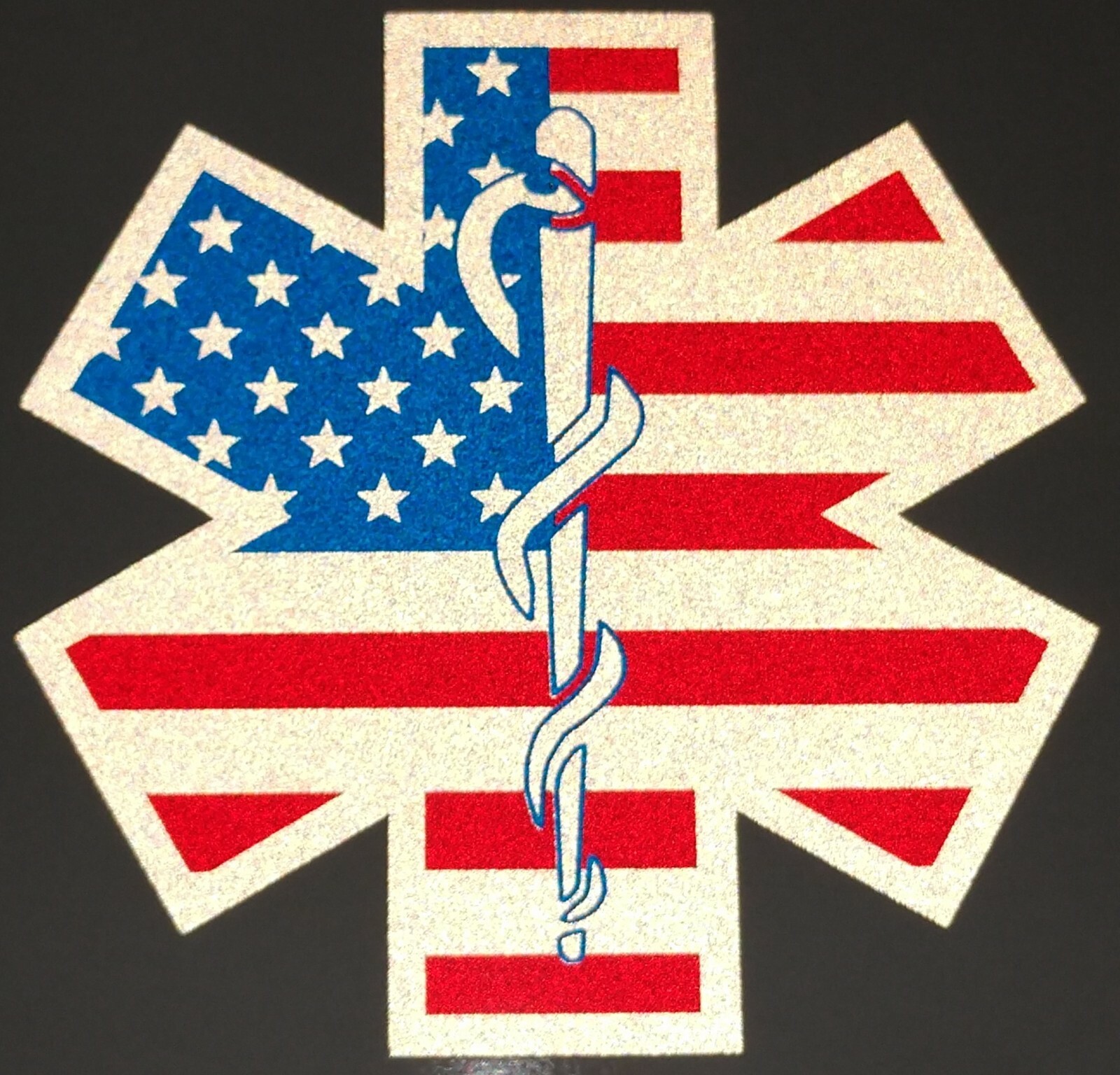 Reflective Vinyl Flag Star Of Life Fire helmet Decal EMT style 1 Multiple Sizes
