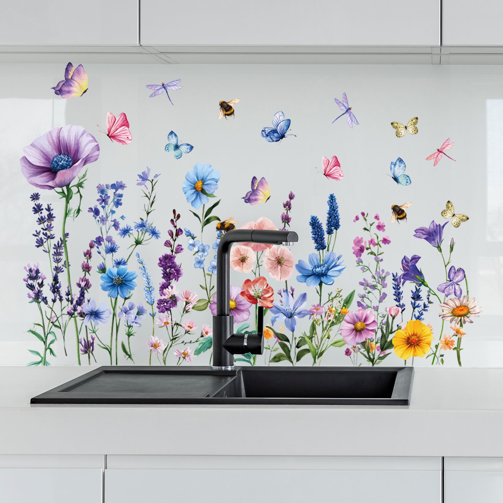 Watercolor Dragonfly Floral Wall Decals Stickers Peel Stick Waterproof Removable