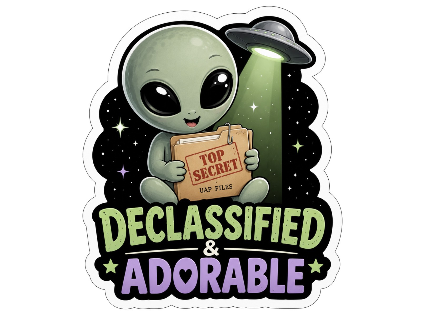 Alien Vinyl Decal Sticker UFO Space Sci Fi Laptop Window Binder Cute Set of 2