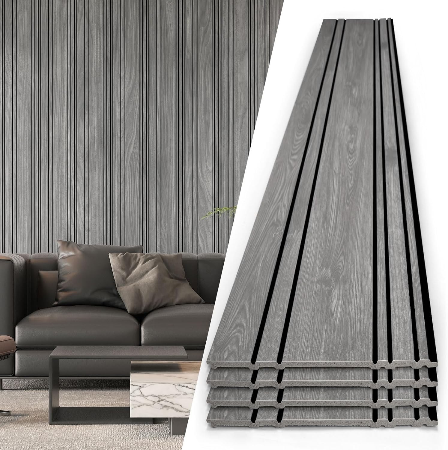 4-Pack Glue-On Wall Panels Wood Grain Texture Interior Wall Decor 104"x12"