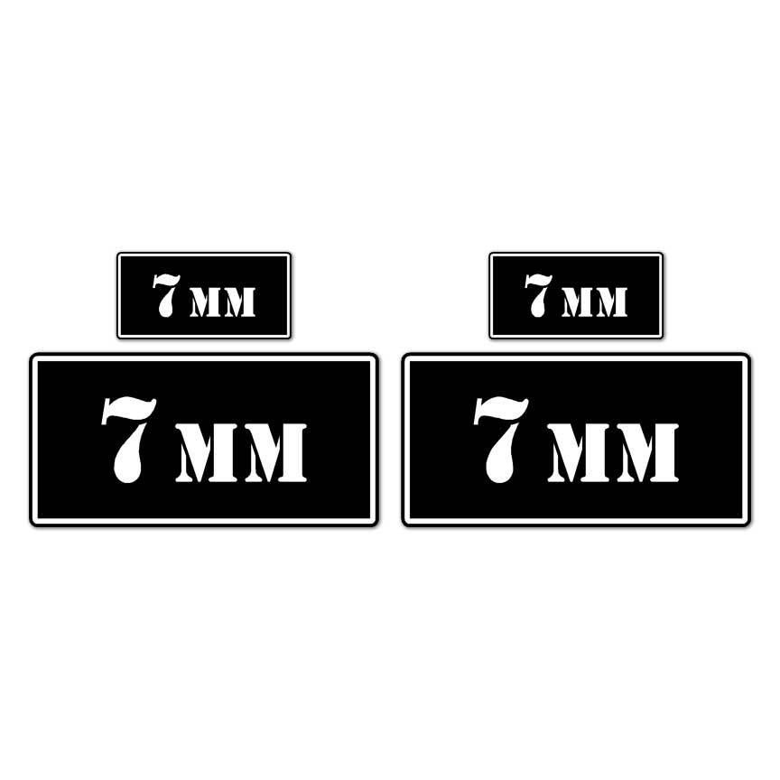 7 mm B&W Ammo Box Set, Vinyl Decal Sticker, 2@ 1"x2" & 2@ 2"x4", #8444