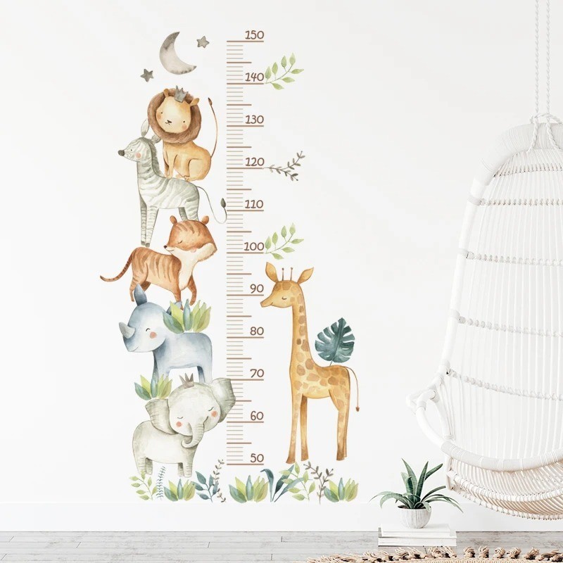 3PC Cartoon Animal Height Ruler Wall Sticker Waterproof Removable Kids Decor