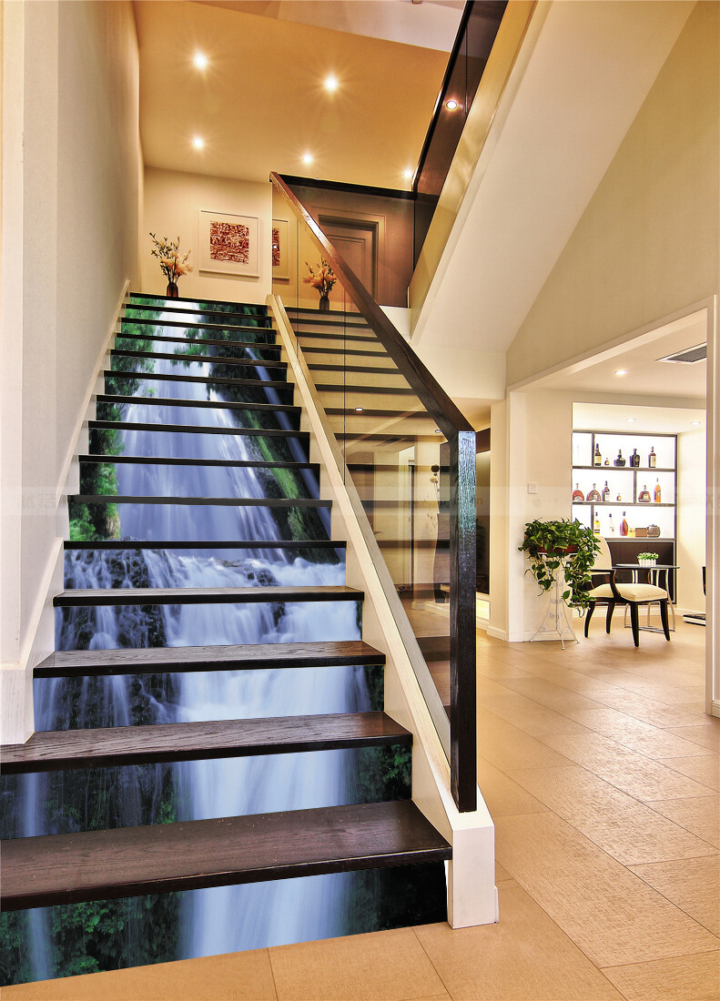 3D Waterfall Canyon ZHU619 Stair Risers Decoration Photo Mural Vinyl Wallpaper