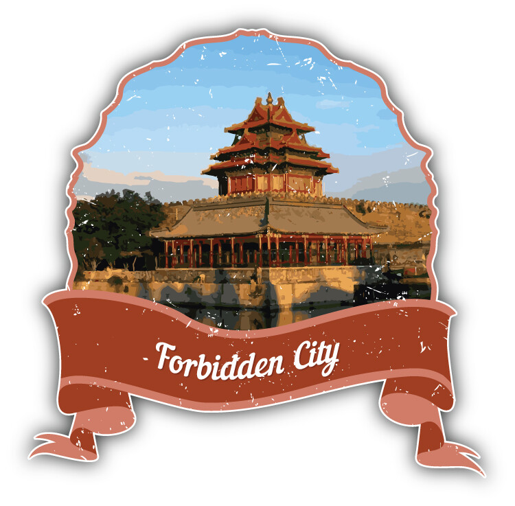 Forbidden City Beijing World Landmark Grunge Travel Car Bumper Sticker Decal