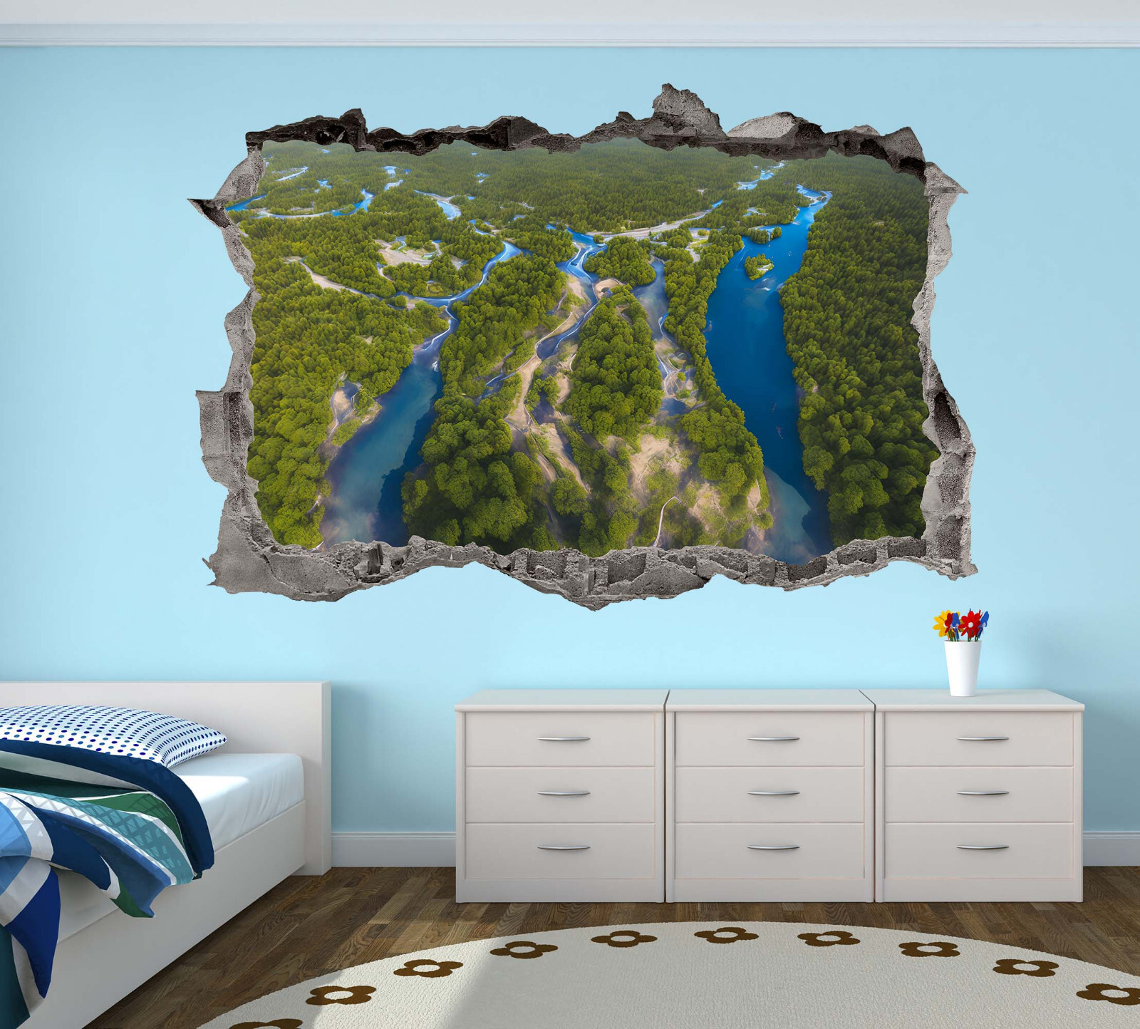 Forest River Wall Decal 3D AI Graphic Print Art Sticker Mural Decor Vinyl KW170
