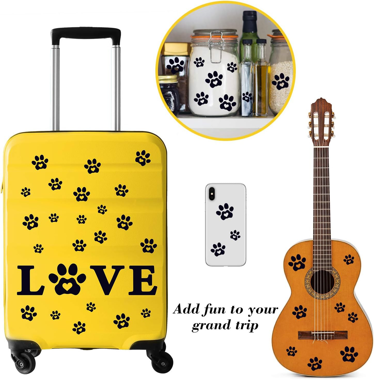 61 Pieces Paw Love Dog Wall Decor Decals Vinyl Prints Sticker Black Color