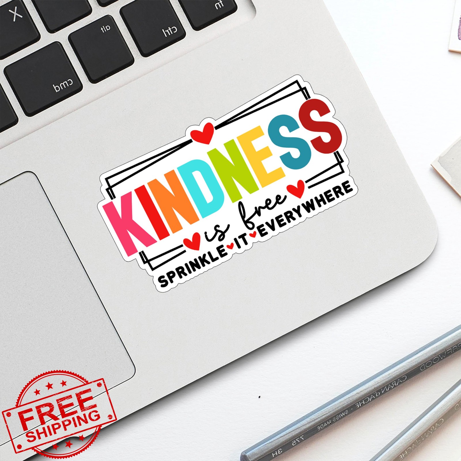 LOREARA Kindness Is Free sticker 3×1.6"