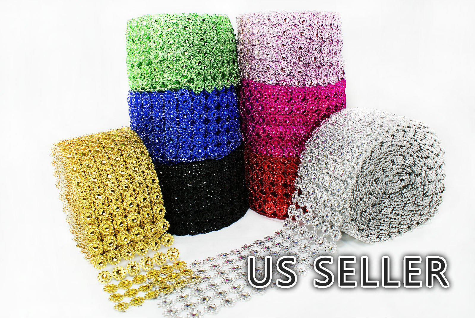 4" 1-10 Yards Diamond Flower Mesh Wrap Roll Crystal Rhinestone Sparkle Ribbon