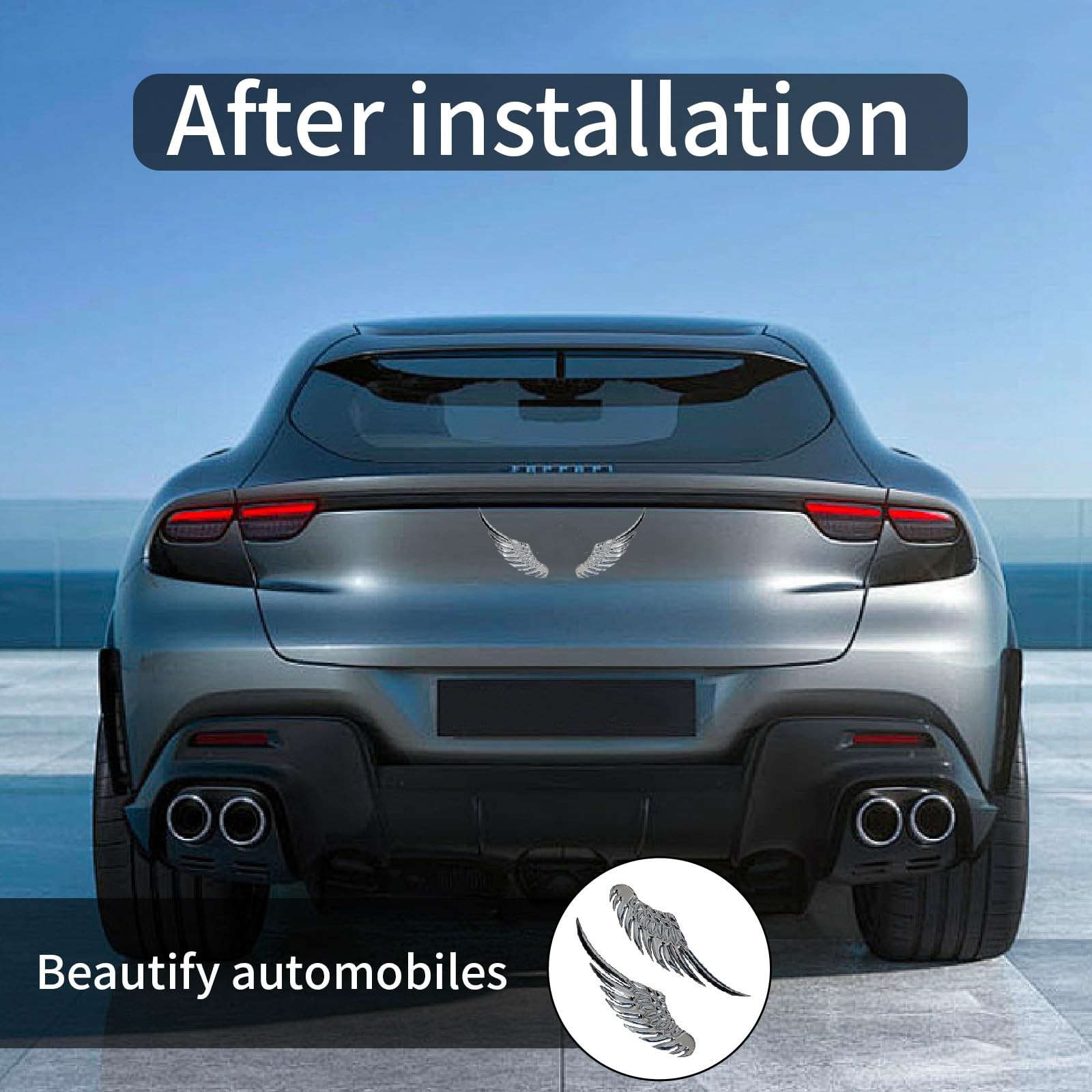 1 Pack 2 Pcs Silvery Car Angel Wings Sticker,4.9 in*1.37 * 0.39 in Car Tail S…