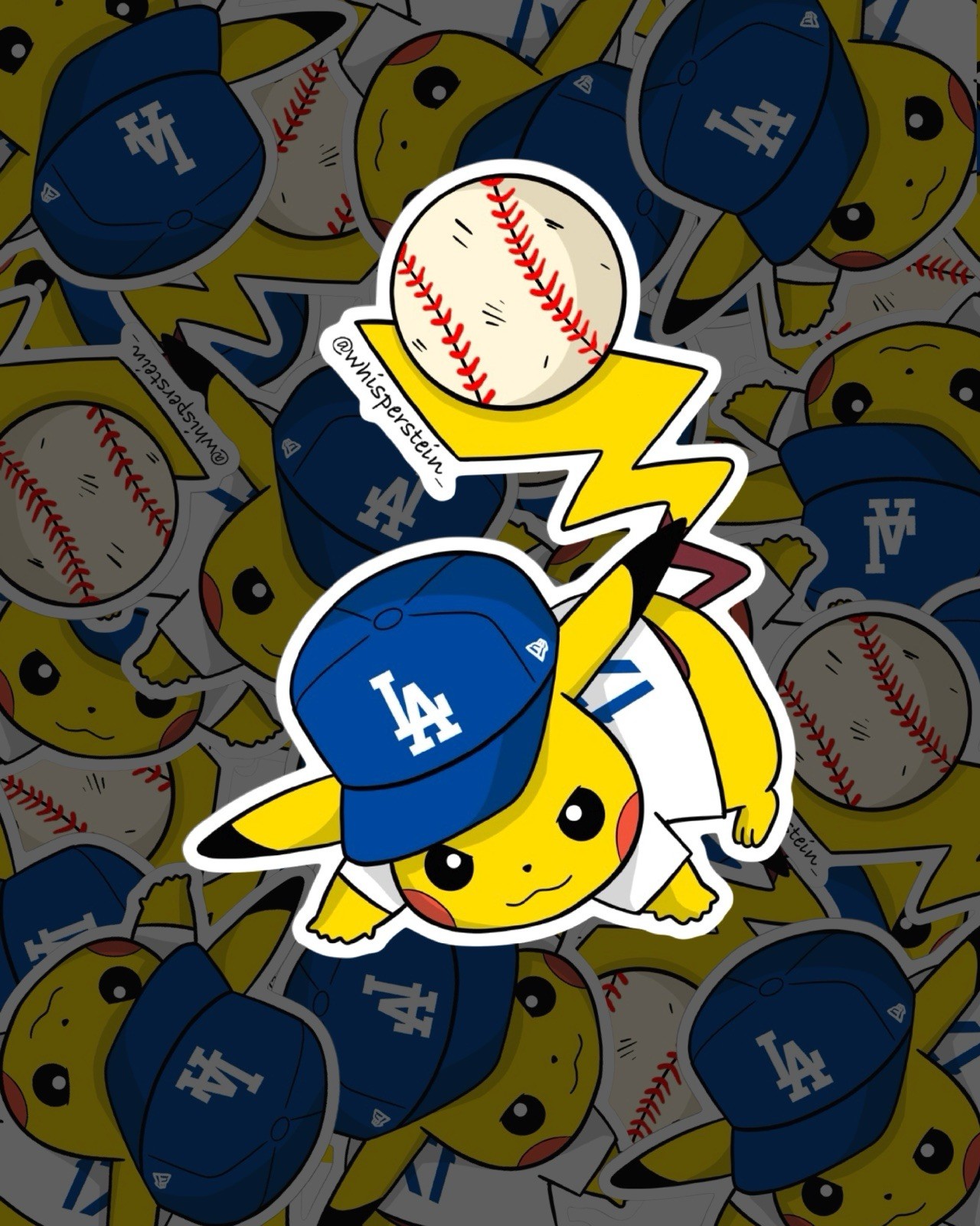 Dodger Pikachu Playing Catch Sticker