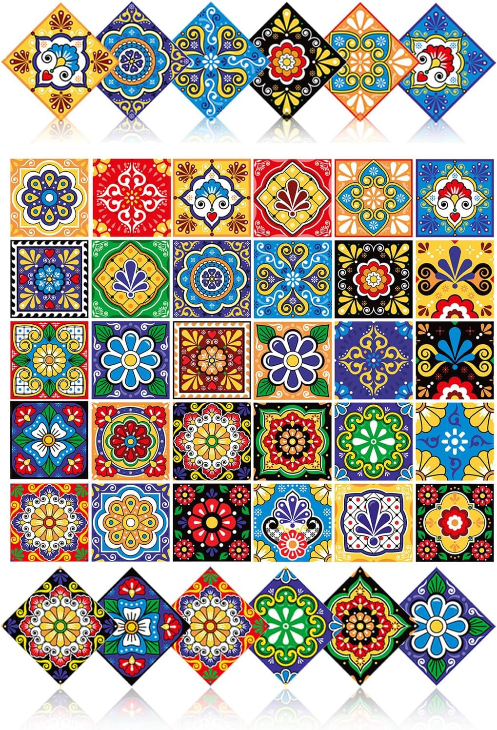 30 Pcs Mexican Talavera Tile Sticker Peel and Stick,4X4 Inch Waterproof Tile Sti