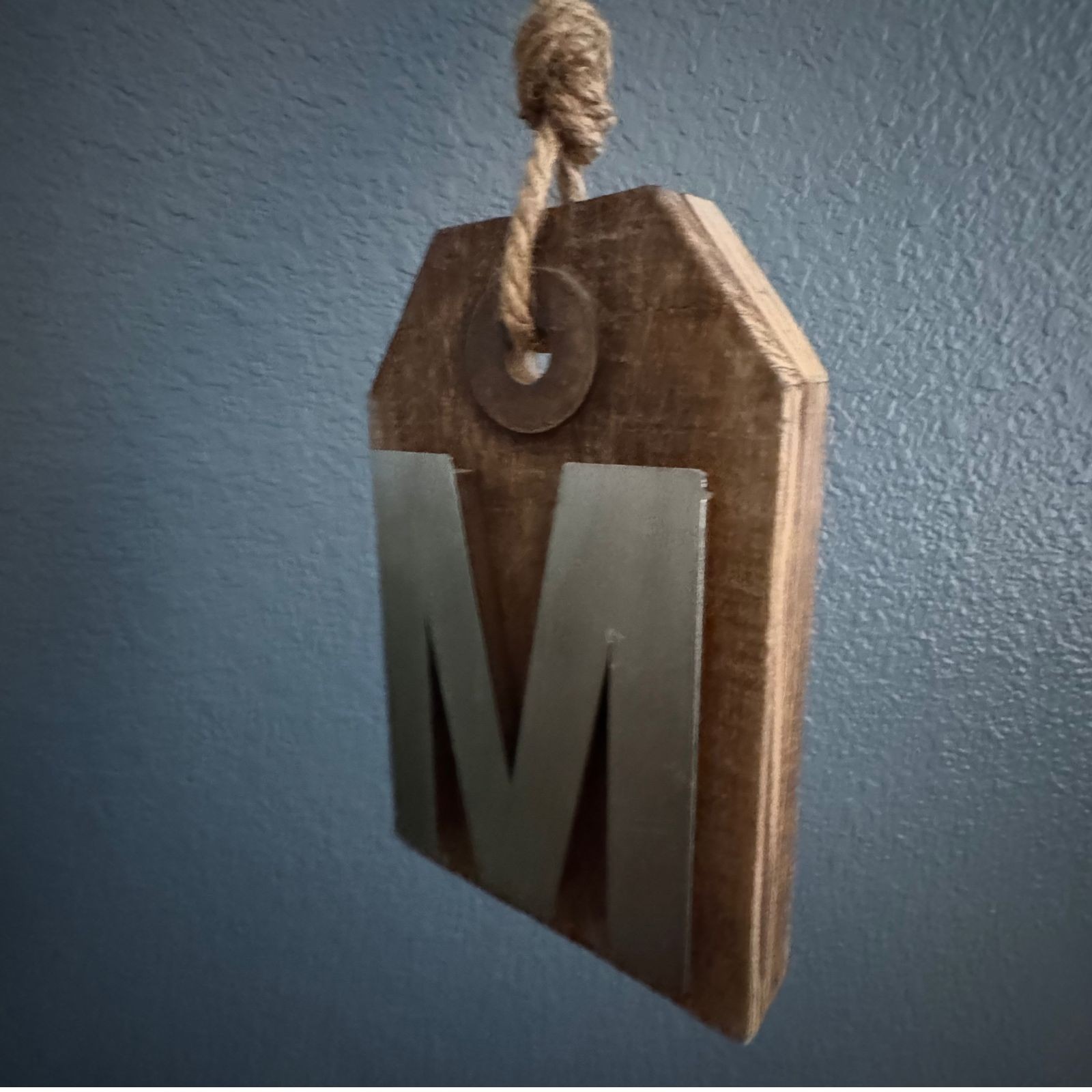 Rustic Wood & Metal Wall Hanging Decor Letter “M” Farmhouse Style Tag Sign