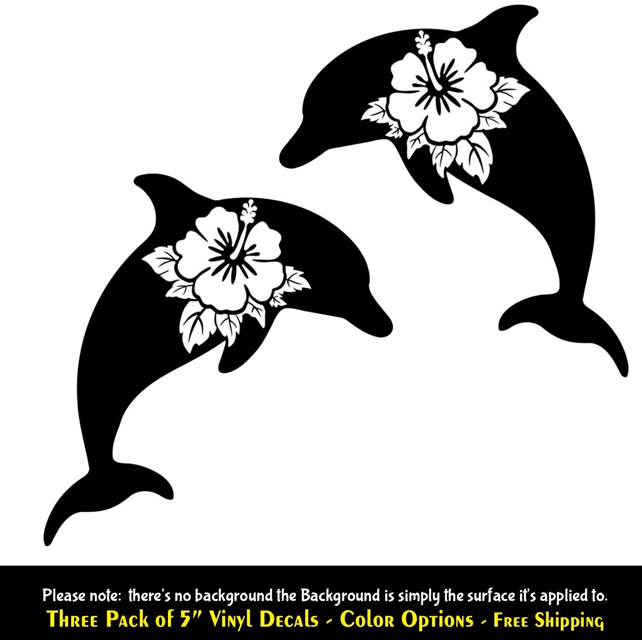 Dolphin Hibiscus Flower Two 5" Vinyl Decals Car Truck Window Any Flat Surface