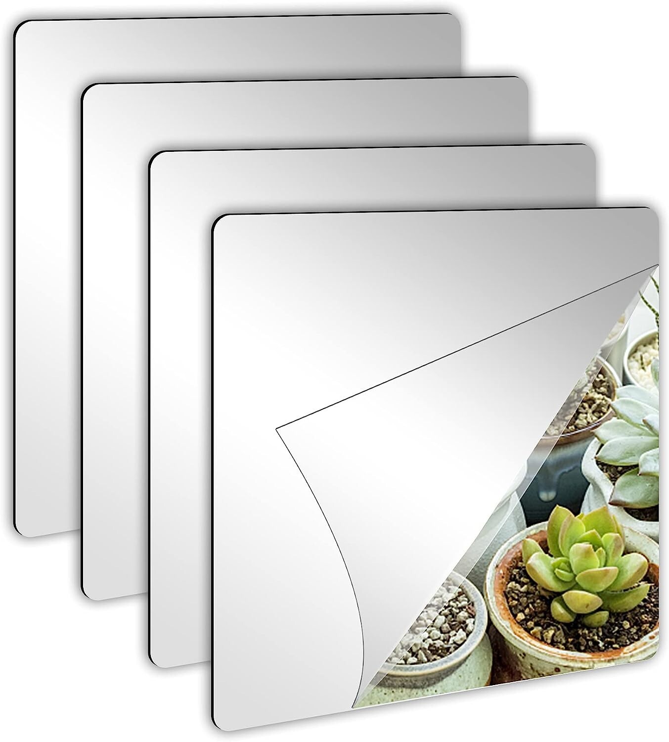 Self Adhesive Acrylic Mirror Tiles – Frameless, 2MM Thick – 4 Pack 8×8 Inches