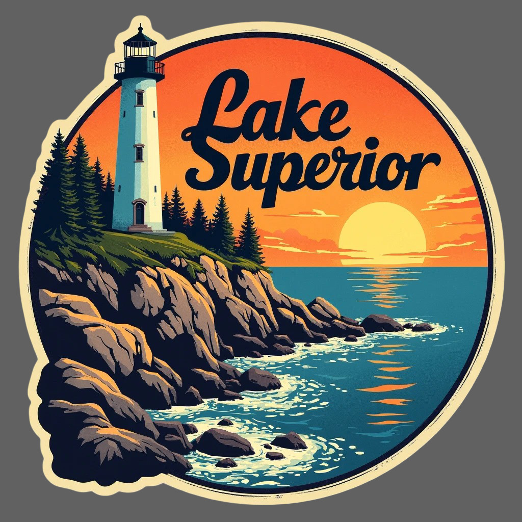 Lake Superior Sticker Vinyl Decal Lighthouse Cliff Sunset Coastal Scenic Travel