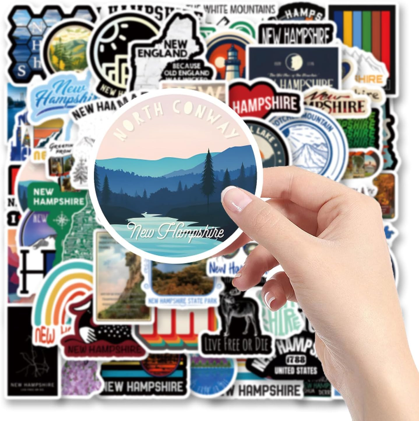 62Pcs New Hampshire Stickers Pack, Waterproof Decals for Bottles, Laptops, Phone