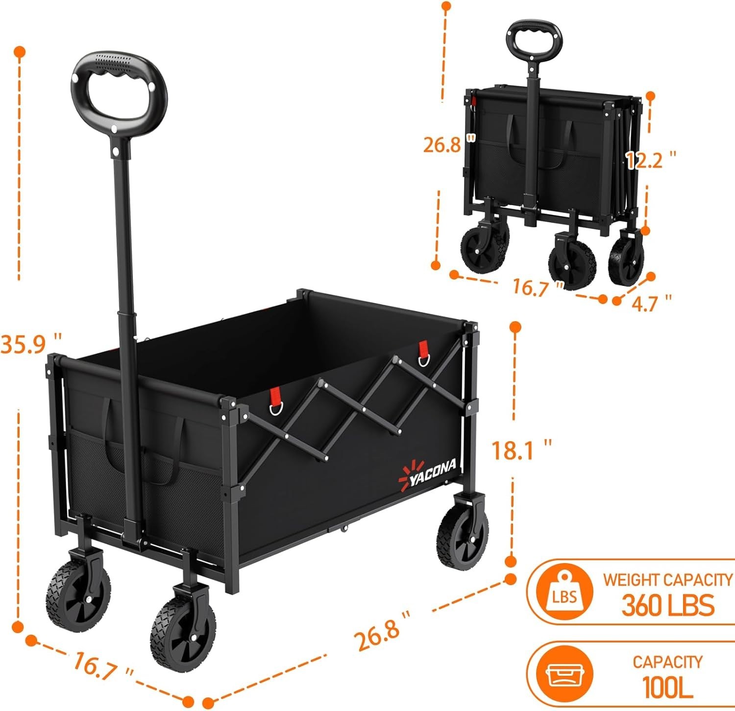 Wagons Carts Foldable, Lightweight Portable Utility Shopping Cart with Wheels…