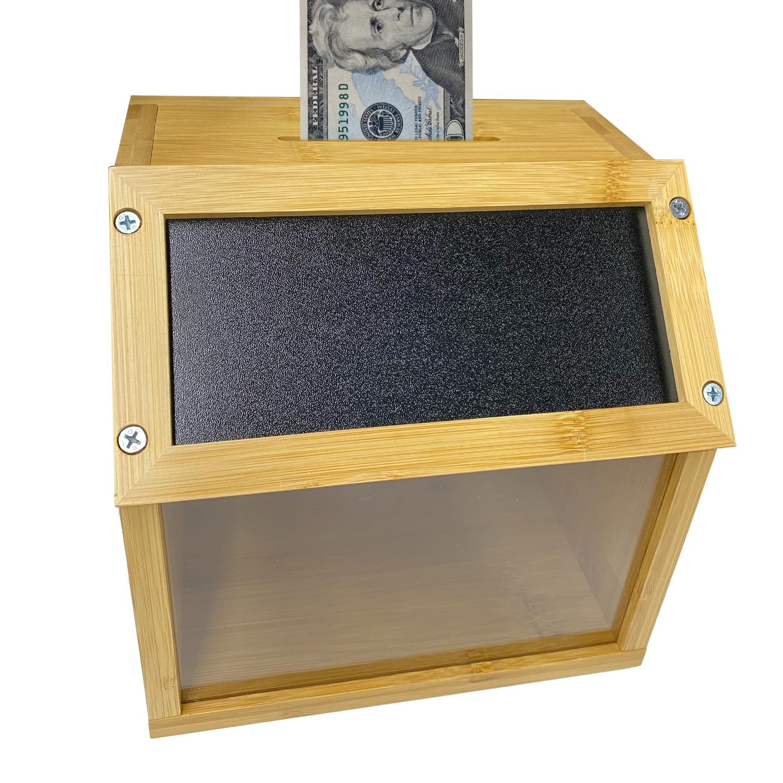 Bamboo Tip Jar and Suggestion Box with Chalkboard, Chalk, Locking Latch, and …