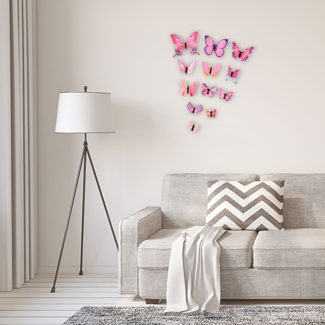 12pcs 3D Butterfly Wall Stickers Decal Stickers for Room Pink