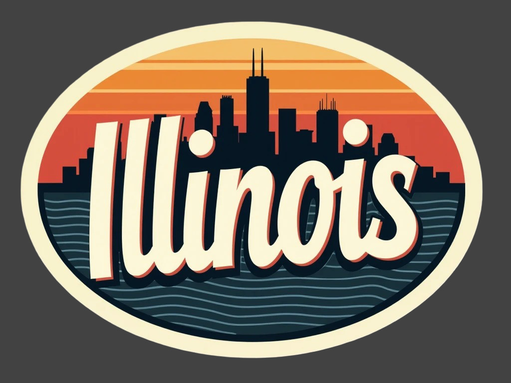 Illinois Sticker Vinyl Decal Chicago Skyline Sunset City Urban Travel Design