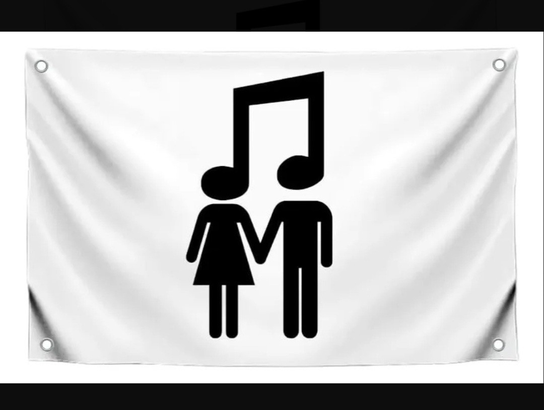 Hanging Wall Art Flag Musical Note Couple Music Art W/ Metal Grommets 3ft X 5ft