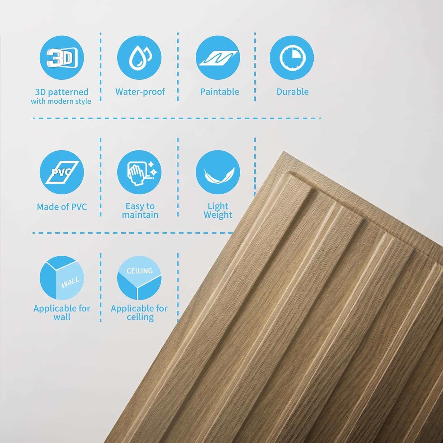 3D Slat Design PVC Wall Panels – 12-Pack, 2×4 FT, Walnut Finish