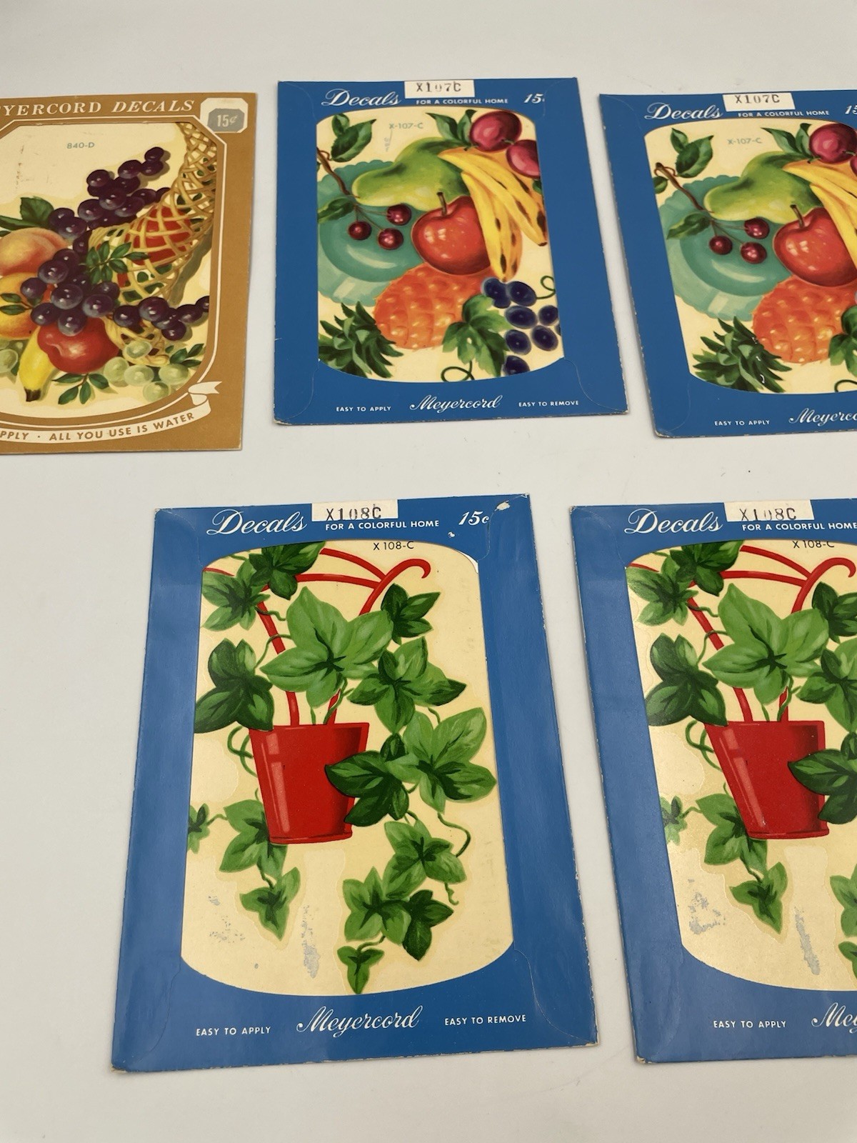 5 Vintage Meyercord Cornucopia Fruit/Floral Decals Lot 1950s Kitchen Decor A8
