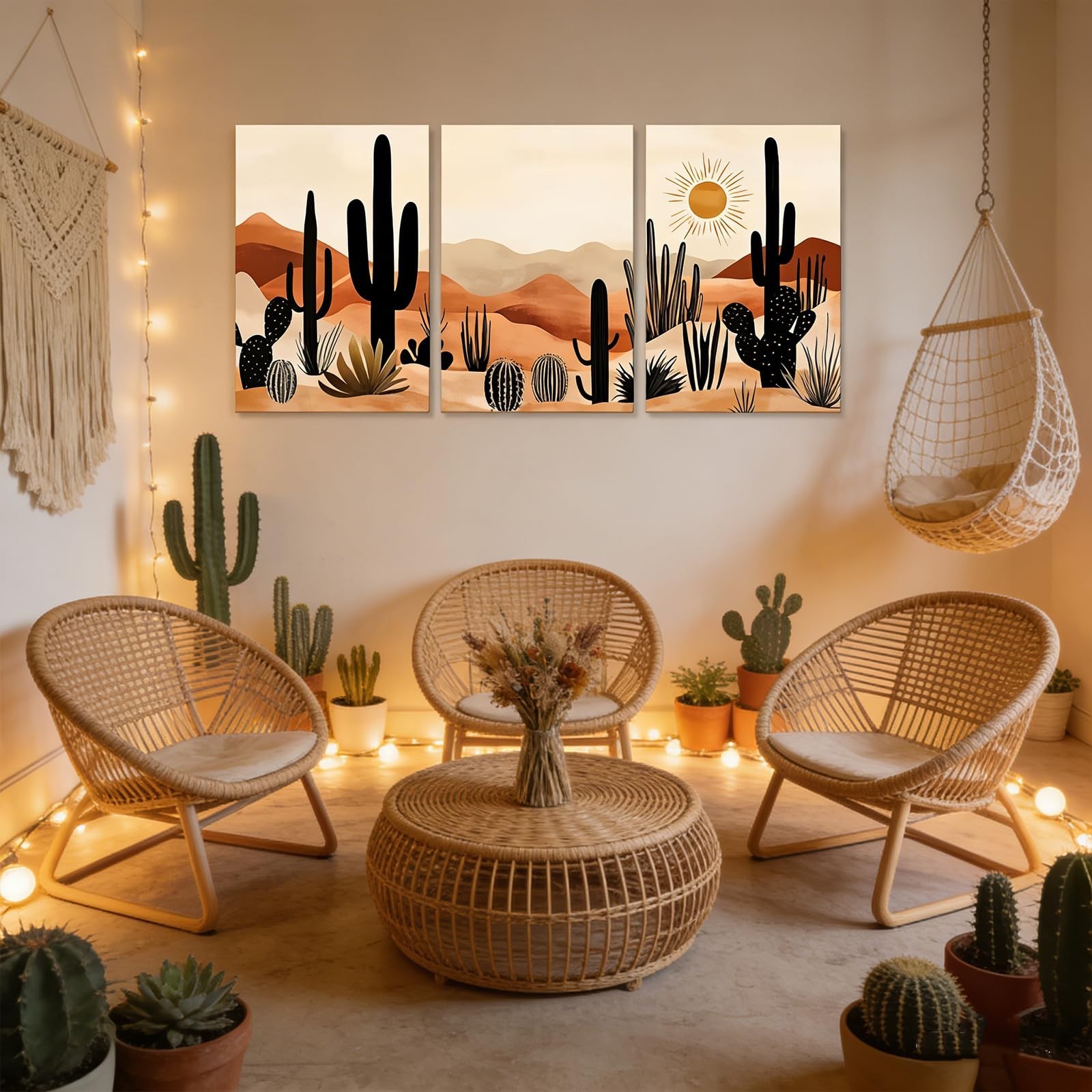 BWCWVGBN Cactus Canvas Wall Art Set of 3 Desert Plants Posters Wall Decor Mid…