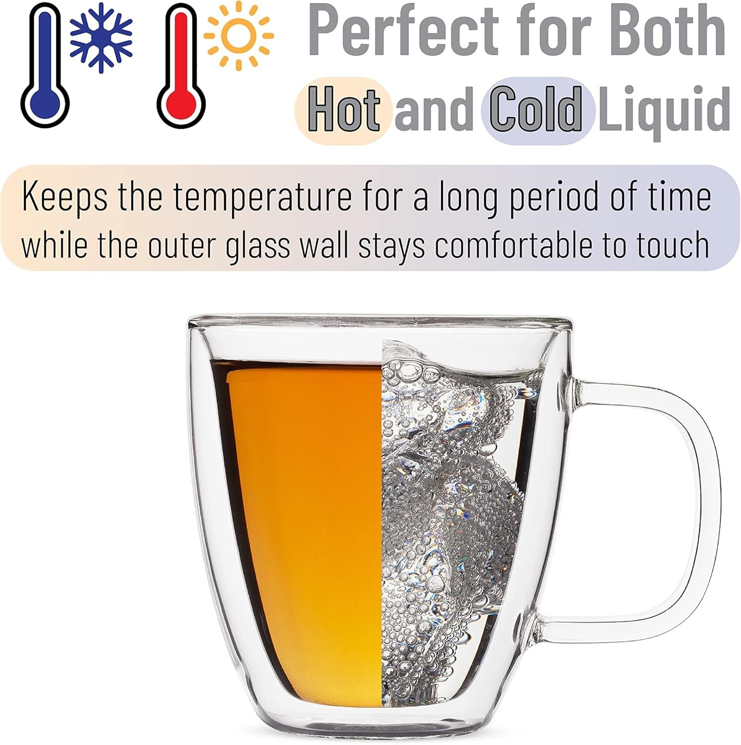 Btat- Stackable Insulated Coffee Mug, Coffee Glass, Large, Set of 4 (16Oz, 500Ml