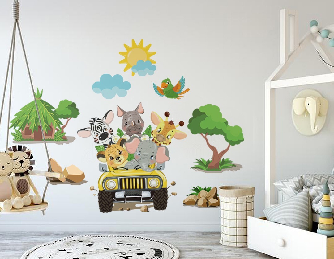 Safari Jeep Adventure Ride Set! Removable Wall Decals. Great For Any Kid's Room!