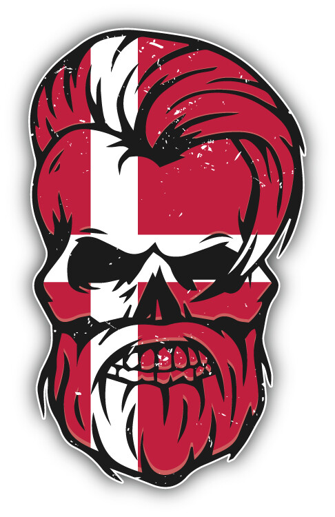 Grunge Beard Skull Denmark Flag Sticker Decal