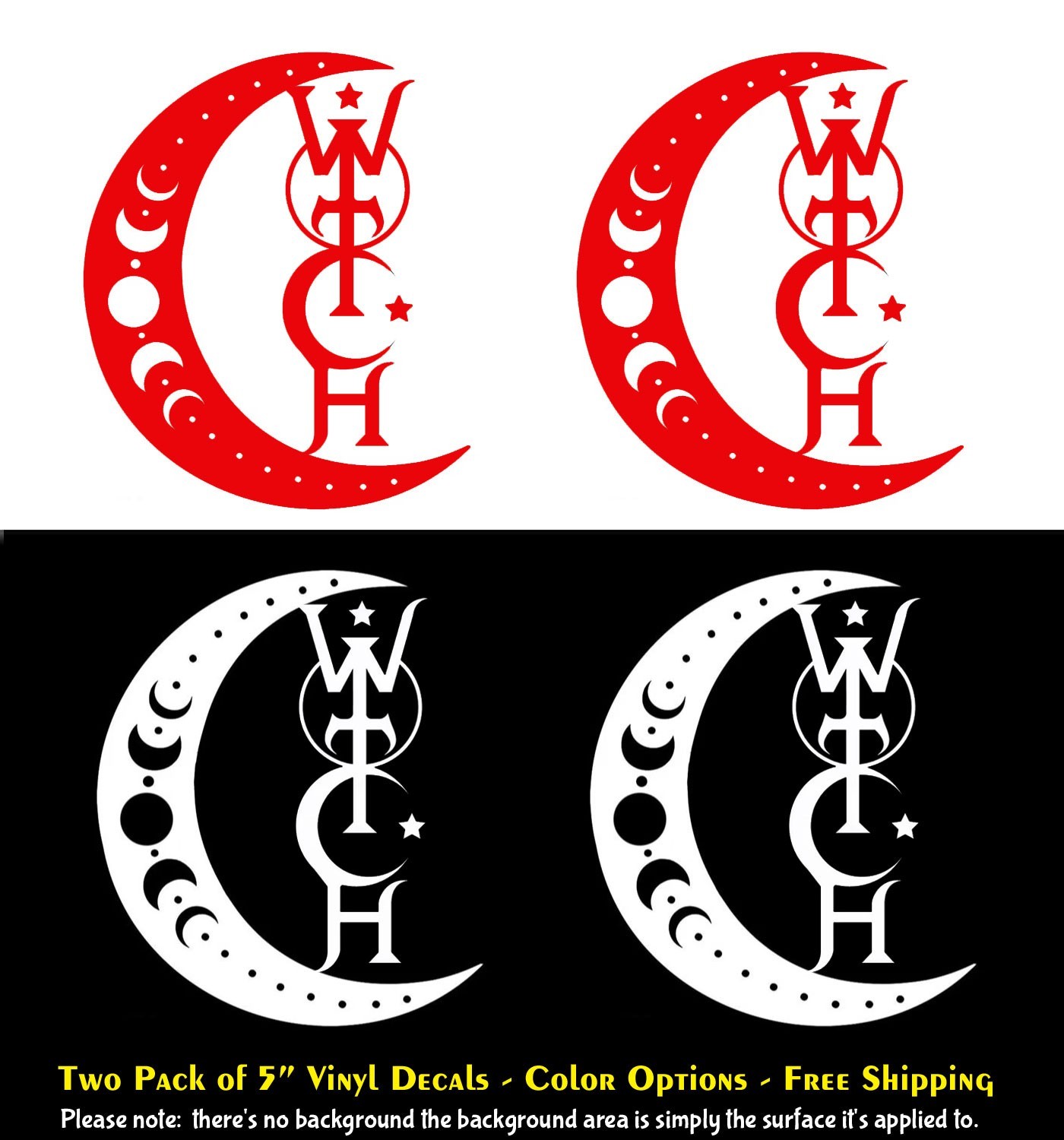 Wicca Witch Crescent Moon Phases Two 5" Vinyl Decal Car Window Any Flat Surface