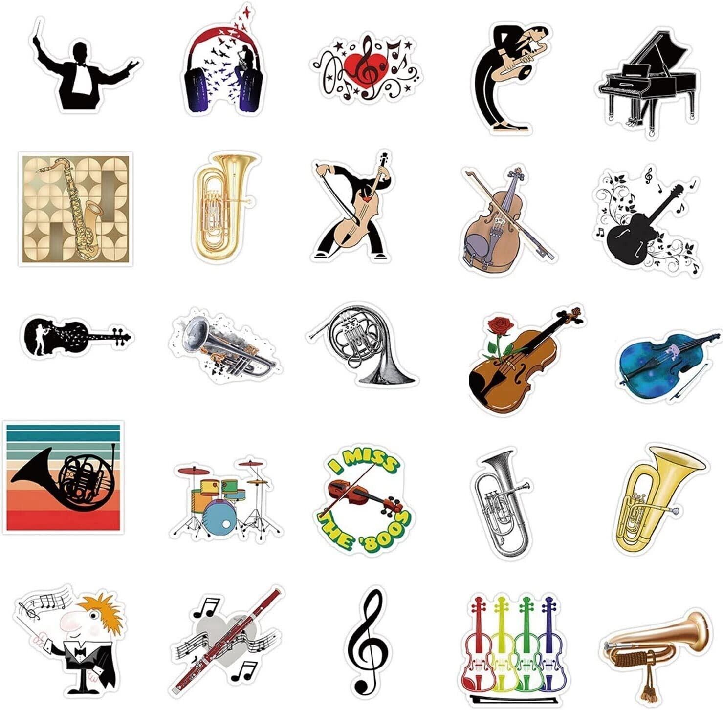 MUSICAL INSTRUMENTS Vinyl Stickers~Violin GUITAR ORCHESTRA Teacher MUSIC~Decals