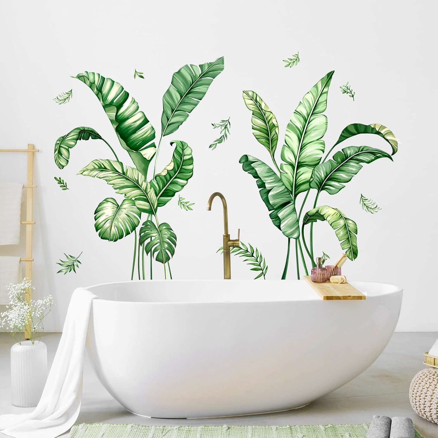 Large Tropical Palm Leaves Wall Decals Green Peel Stick Vinyl Wall Stickers Deco