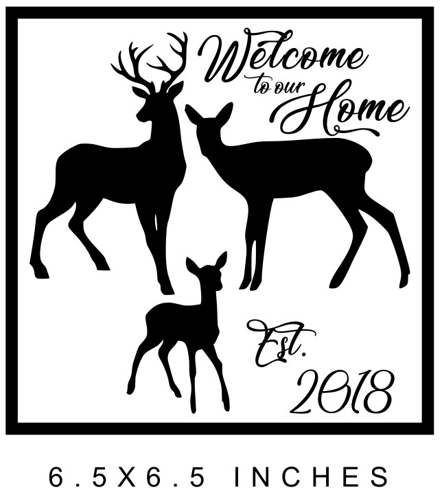 DEER FAMILY EST DATE CUSTOM MADE VINYL DIE CUT DECAL FOR 8" GLASS CRAFT BLOCK