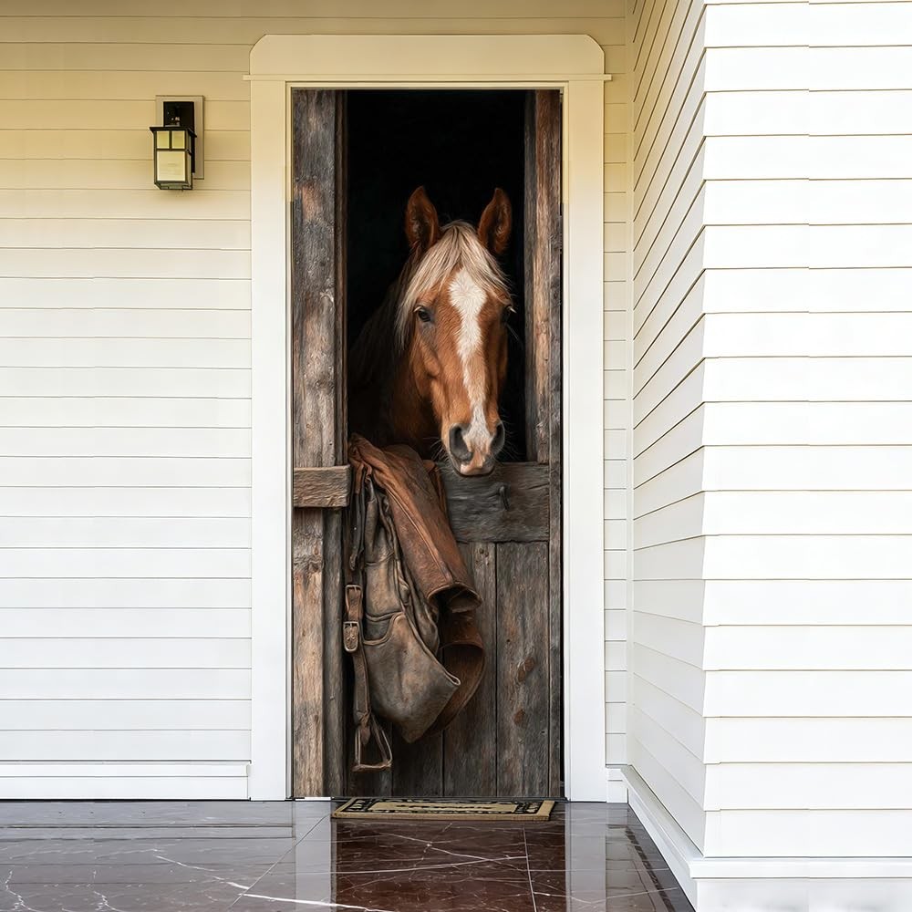 1PC Rustic Horse Door Sticker 30.3×78.7 Inch Adhesive PVC Peel and Stick Door…