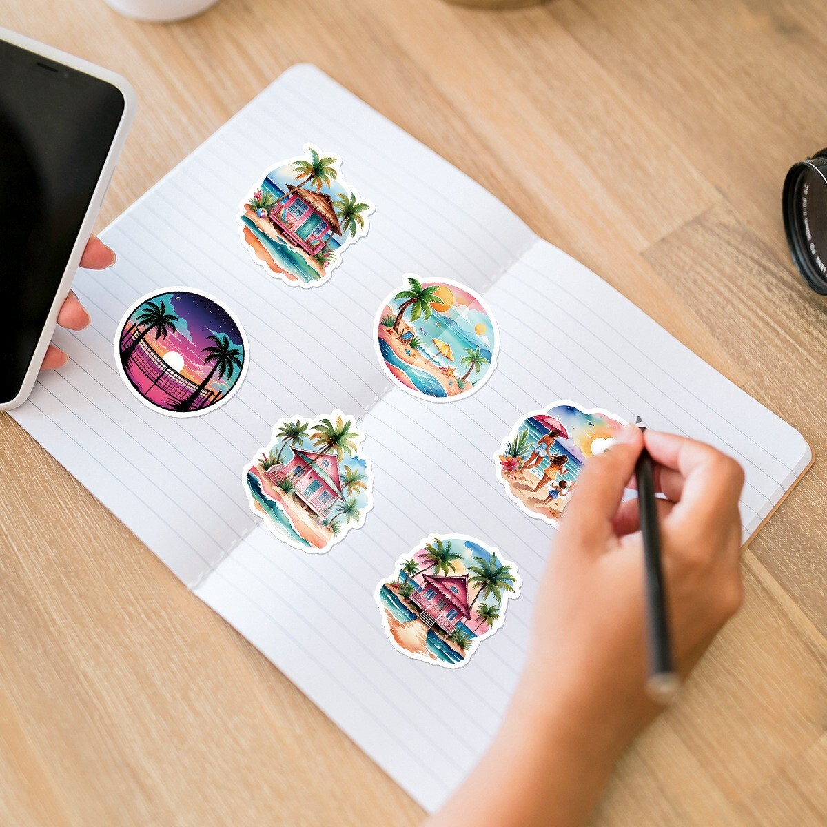 50pcs Waterproof Vinyl Stickers Summer Vacation Beach Tree Luggage Phone Laptop