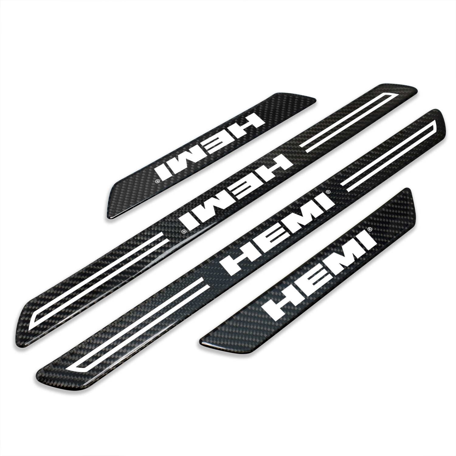 HEMI Logo Real Carbon Fiber 4 Pcs Door Sill Kick Plates