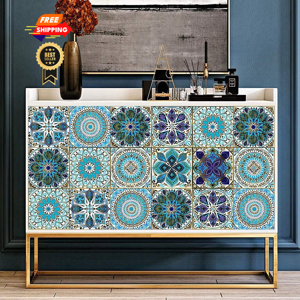 16PCS 5×5 Inch Mandala Tile Stickers, Peel and Stick Self 5 in,