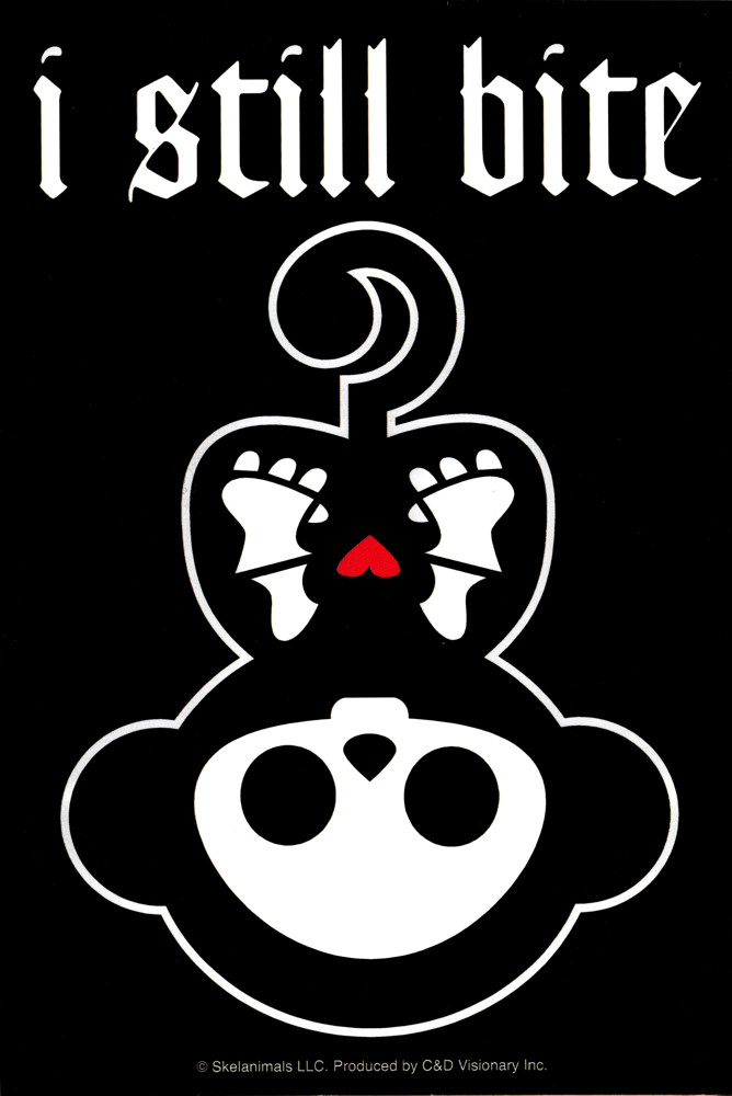 Sticker – Skelanimals Upside-Down Skeleton Monkey "I Still Bite" Decal New 15865