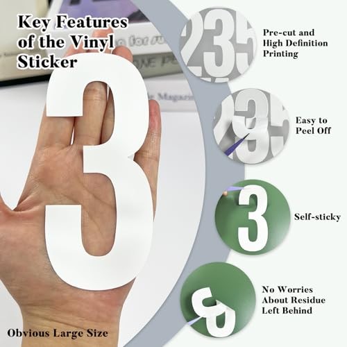 264 Large Number Stickers, 12 Sheets 5 Inch Self-Adhesive Vinyl Number White